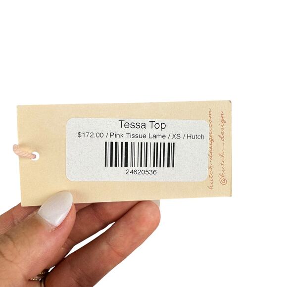 Hutch NWT Tessa Metallic Pink Flower Accent One Shoulder Smocked Back Top - Picture 13 of 15